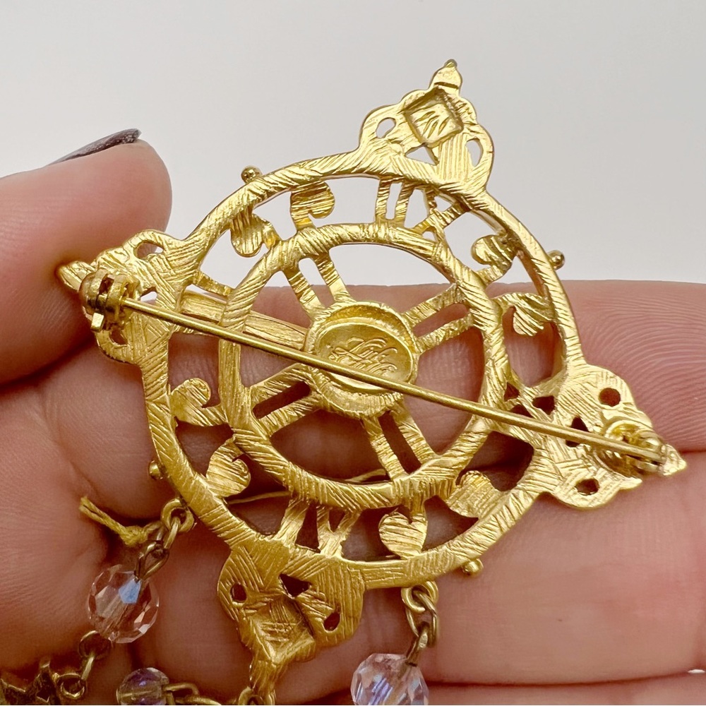 Vtg Kirks Folly Time Celebration Sundial Clock Dangle Crystal Goldtone Brooch - Picture 7 of 7